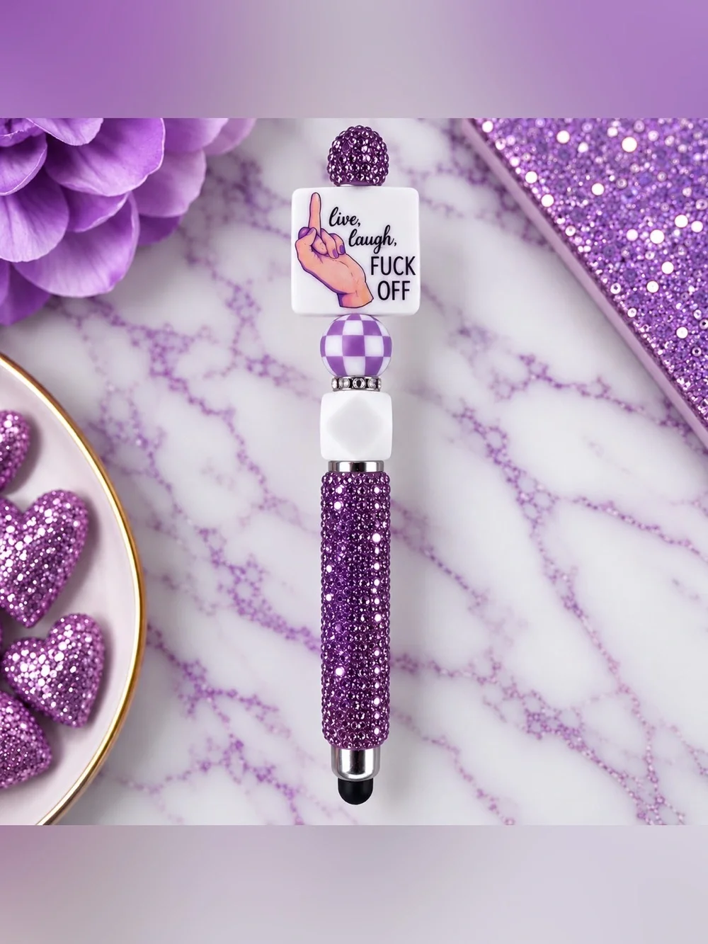 Live, Laugh, F💜ck Off Purple Rhinestone Stylus & Pen